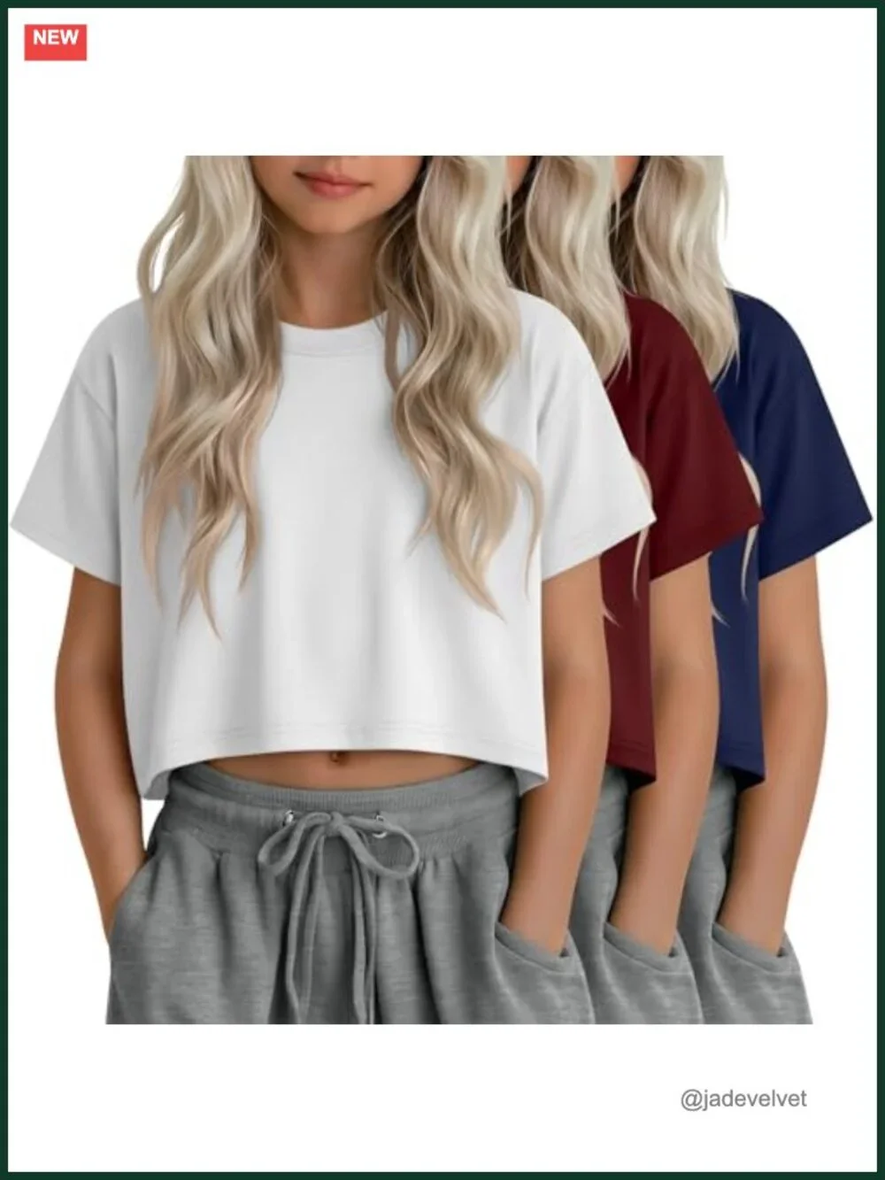 3 Pack Girls Crop Short Sleeve Tees Oversized Crew Neck Summer Cropped Tops